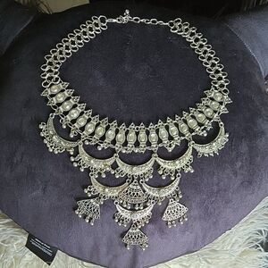 Silver Statement Bib Necklace